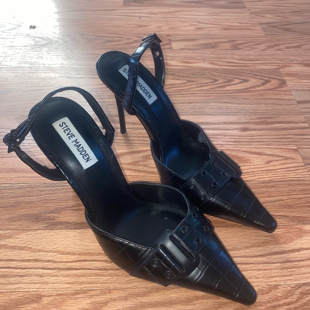 Steve Madden Black Croc-Embossed Heels